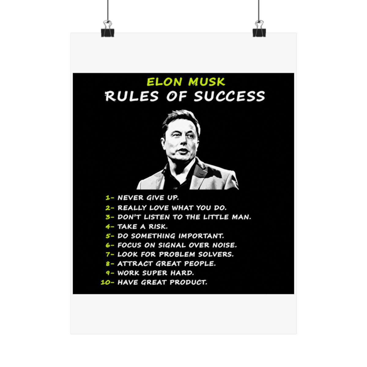 Elon Musk Wall Art Rules of Success Motivational Poster For Entrepreneur Office Decor Inspirational CEO Canvas Prints Entrepreneur Mindset - alternate angle 3, merchandise
