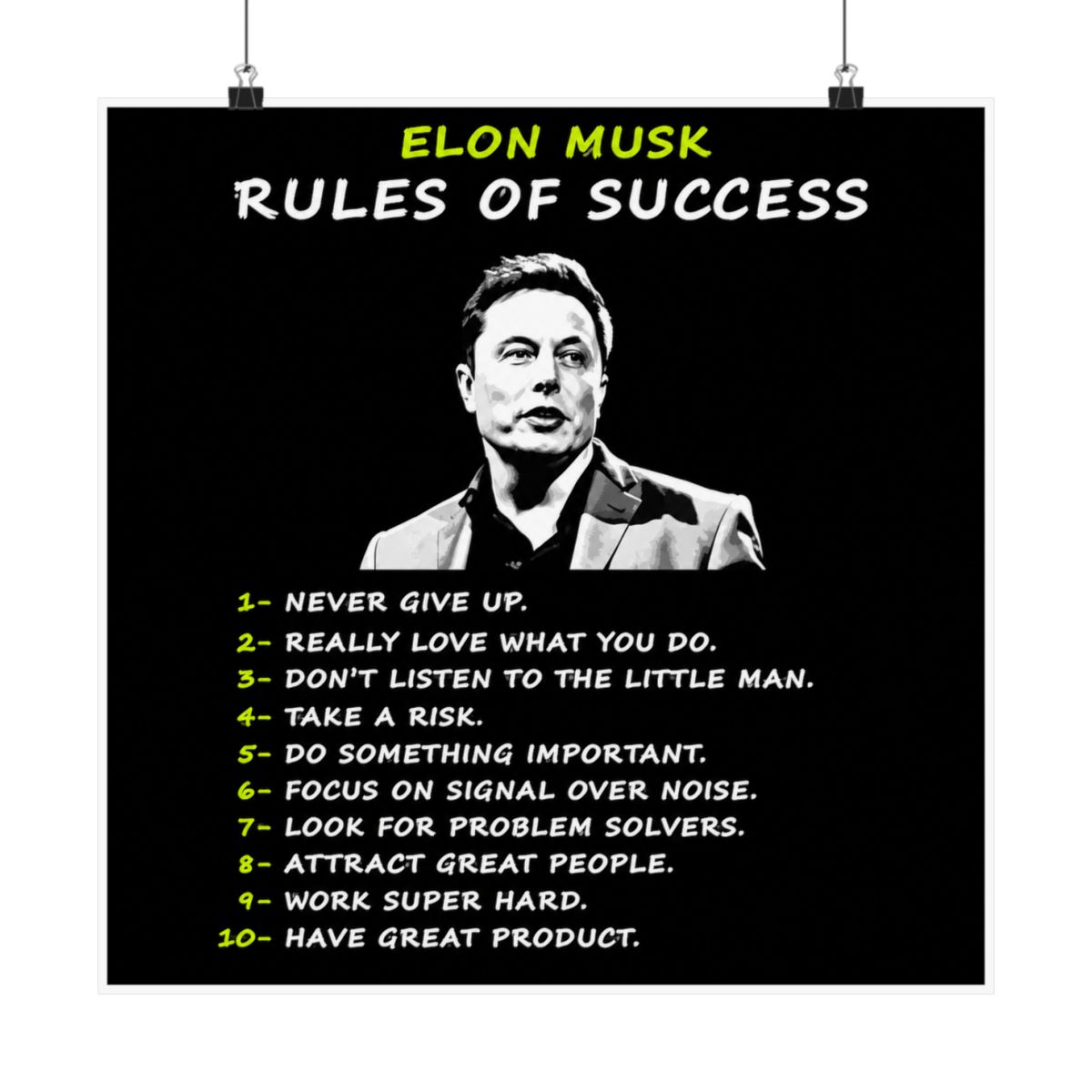Elon Musk Wall Art Rules of Success Motivational Poster For Entrepreneur Office Decor Inspirational CEO Canvas Prints Entrepreneur Mindset
