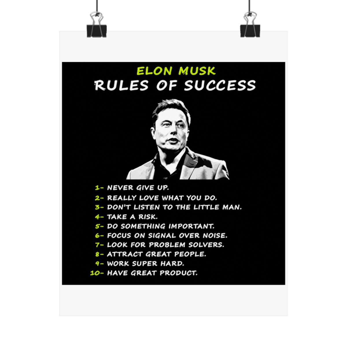 Elon Musk Wall Art Rules of Success Motivational Poster For Entrepreneur Office Decor Inspirational CEO Canvas Prints Entrepreneur Mindset - alternate angle 4, merchandise