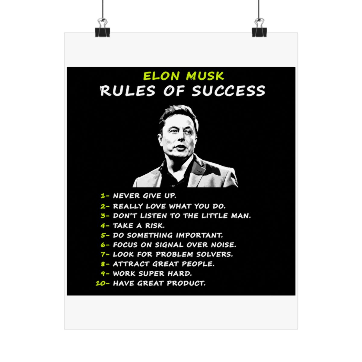 Elon Musk Wall Art Rules of Success Motivational Poster For Entrepreneur Office Decor Inspirational CEO Canvas Prints Entrepreneur Mindset - alternate angle 5, merchandise