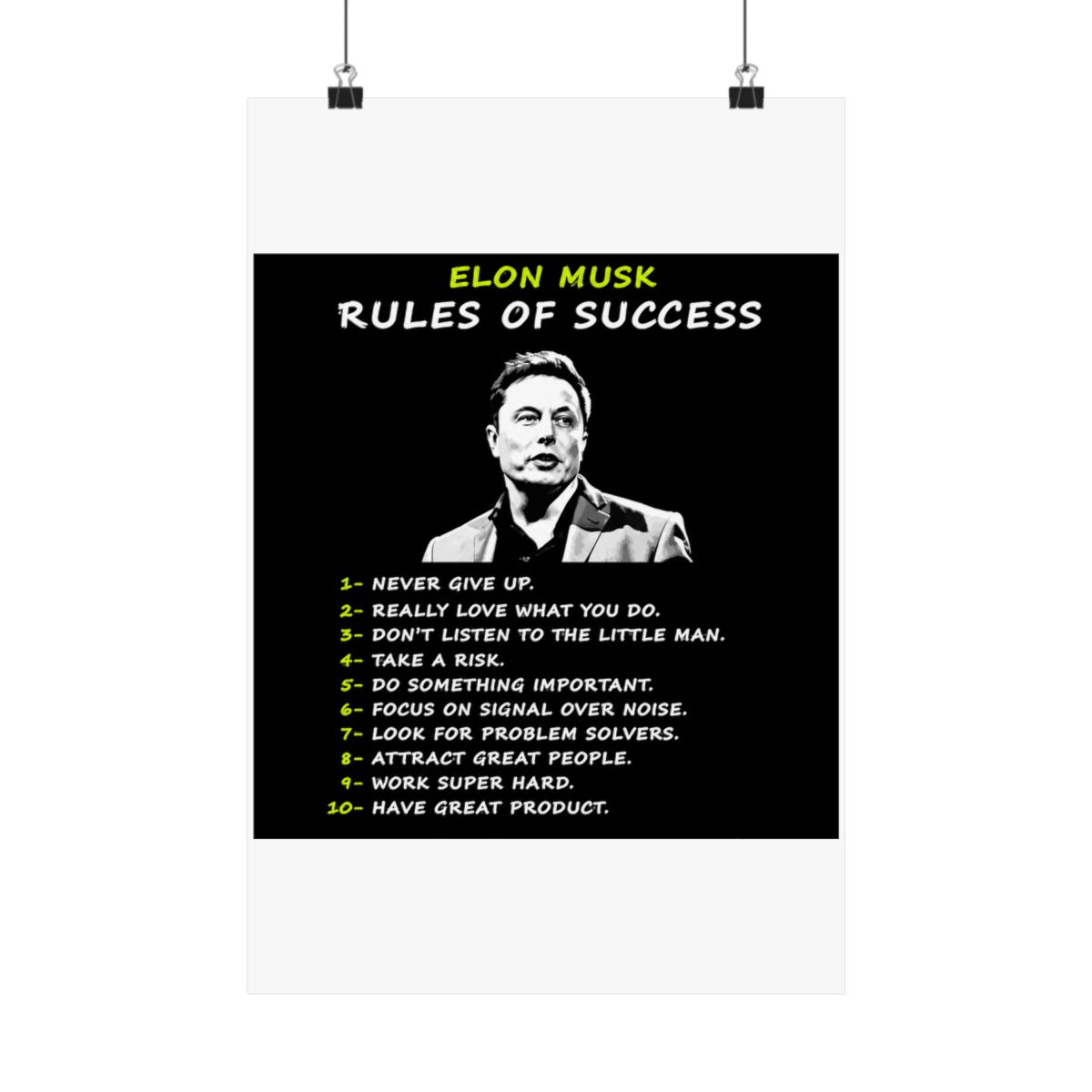 Elon Musk Wall Art Rules of Success Motivational Poster For Entrepreneur Office Decor Inspirational CEO Canvas Prints Entrepreneur Mindset - alternate angle 1, merchandise