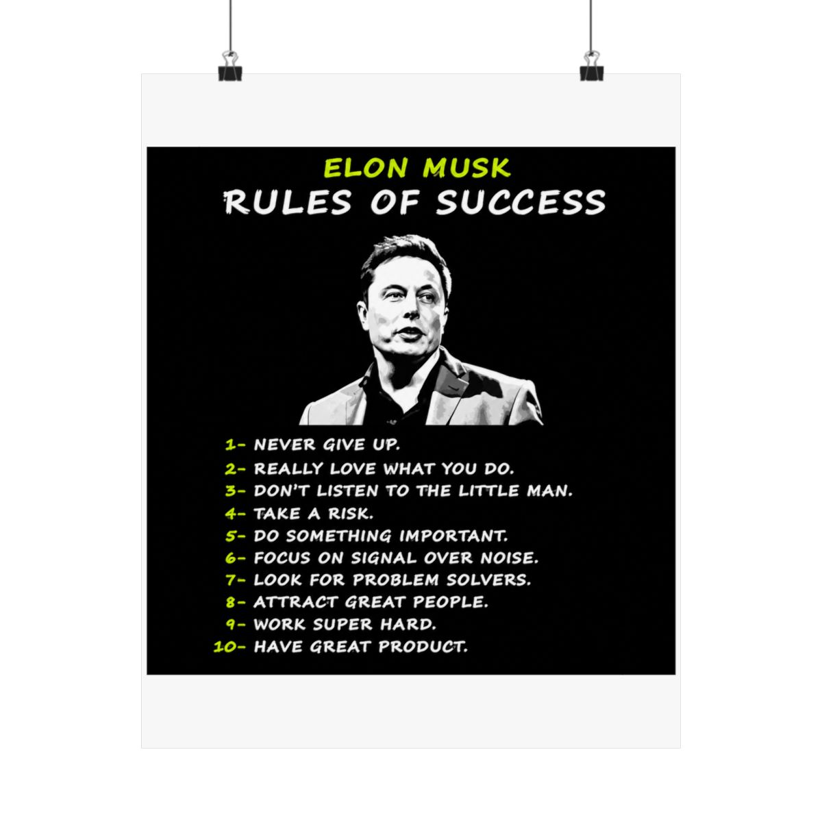 Elon Musk Wall Art Rules of Success Motivational Poster For Entrepreneur Office Decor Inspirational CEO Canvas Prints Entrepreneur Mindset - alternate angle 5, merchandise
