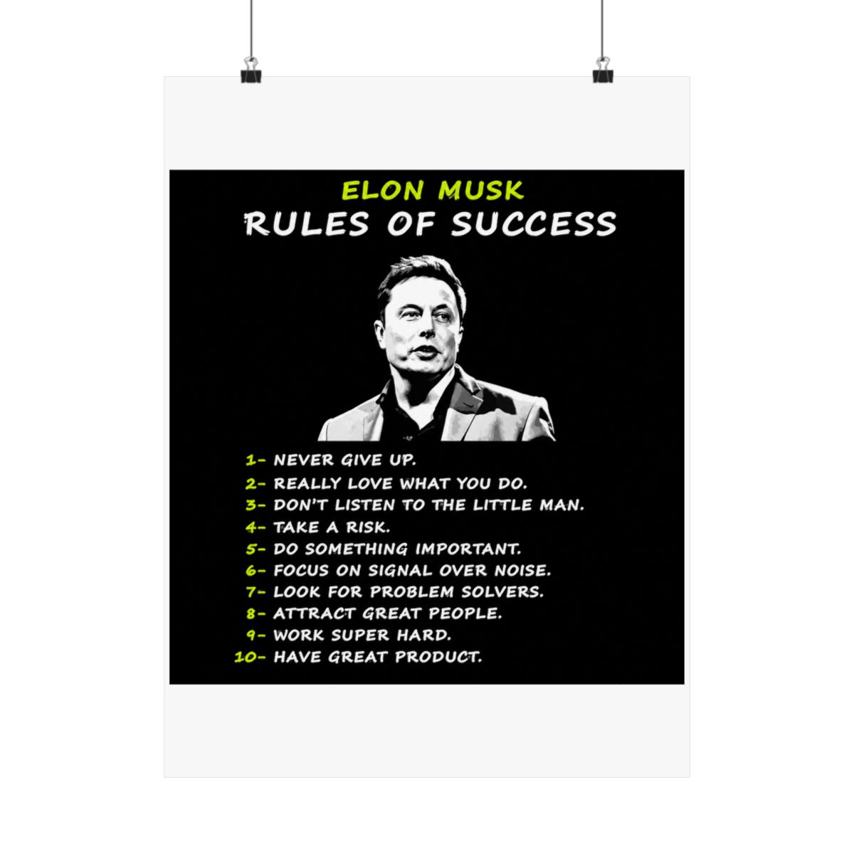 Elon Musk Wall Art Rules of Success Motivational Poster For Entrepreneur Office Decor Inspirational CEO Canvas Prints Entrepreneur Mindset - alternate angle 2, merchandise