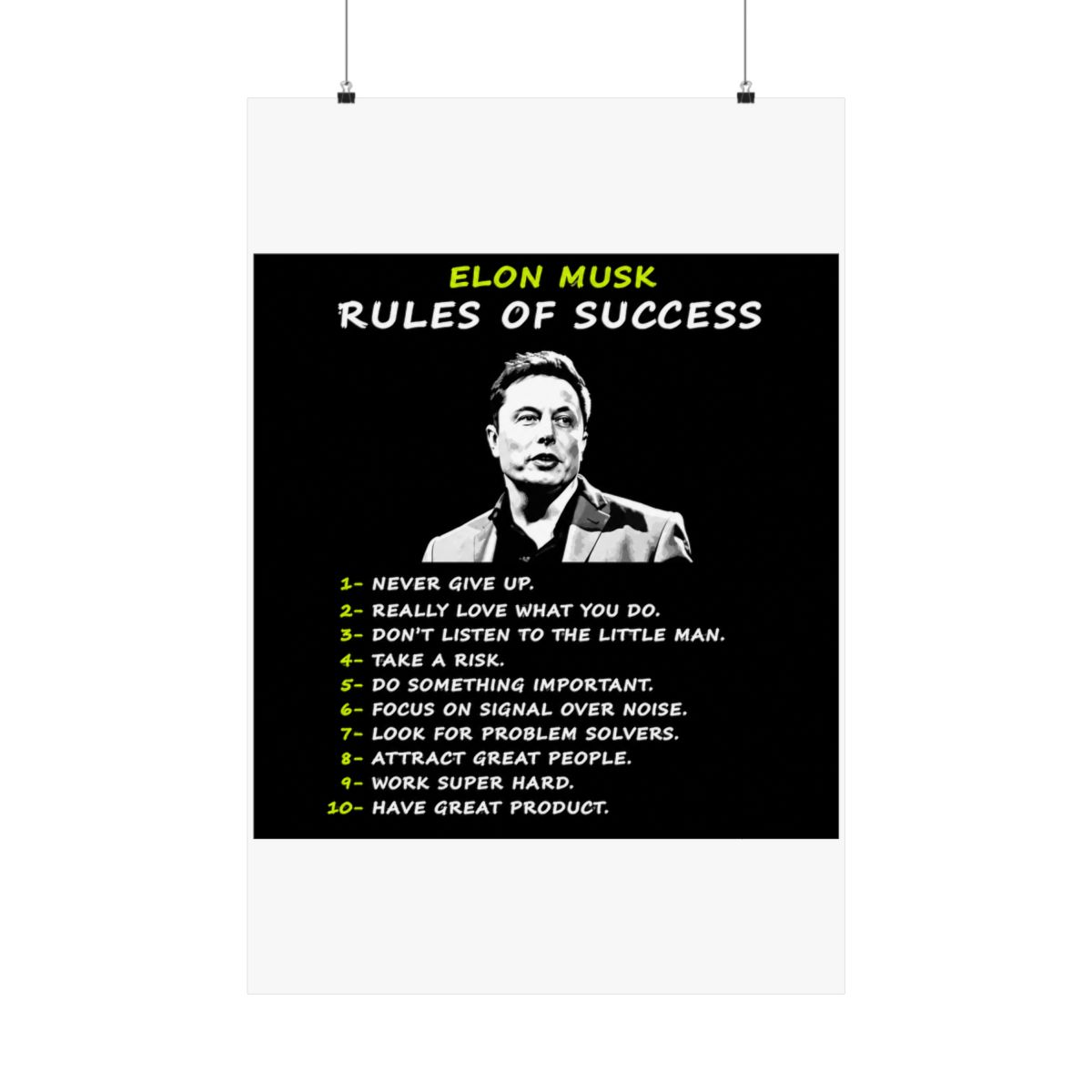 Elon Musk Wall Art Rules of Success Motivational Poster For Entrepreneur Office Decor Inspirational CEO Canvas Prints Entrepreneur Mindset - alternate angle 1, merchandise