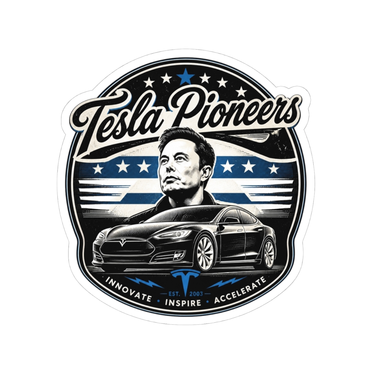 Elon Musk "Tesla Pioneers" Sticker - alternate angle 2, merchandise