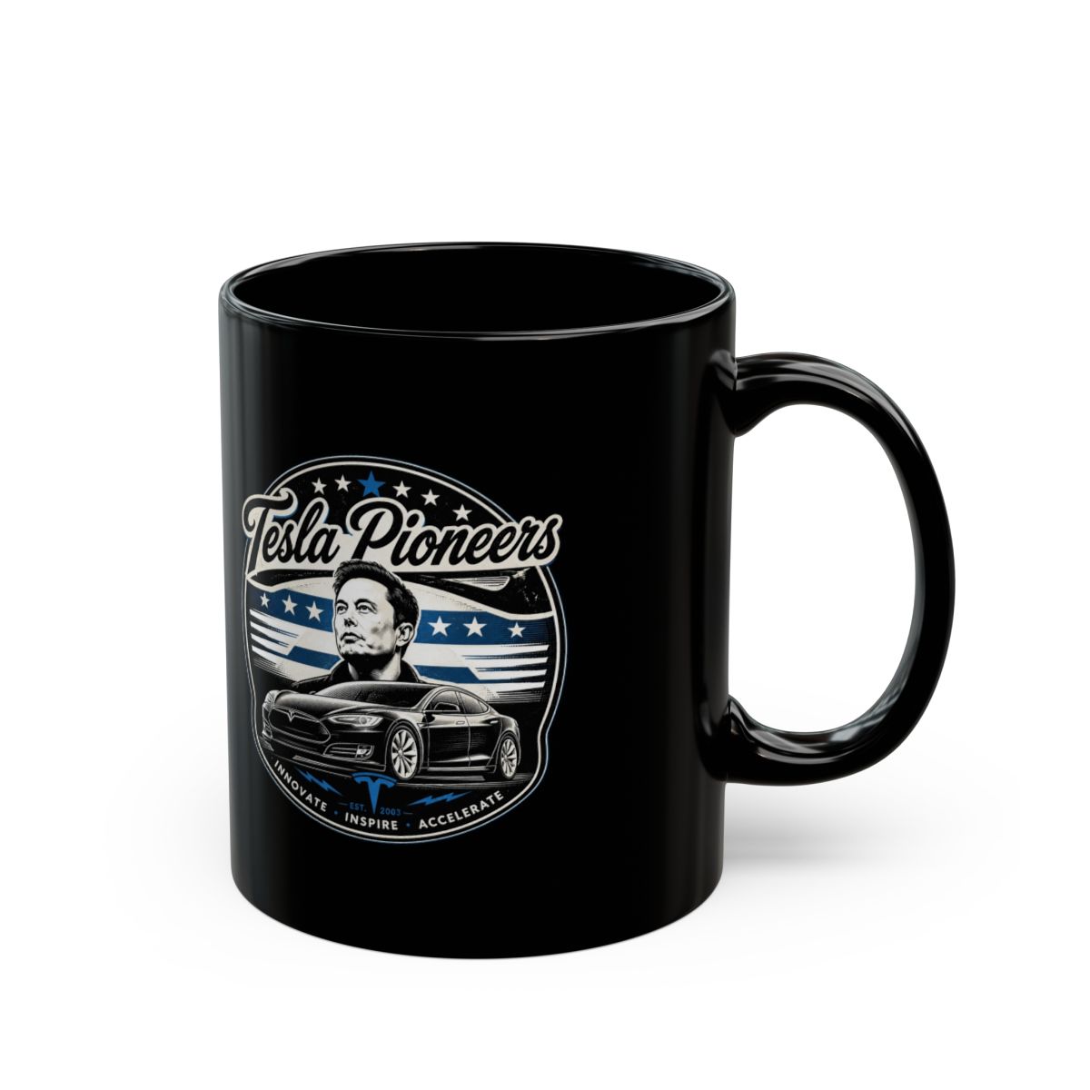 Elon Musk "Tesla Pioneers" Black Mug