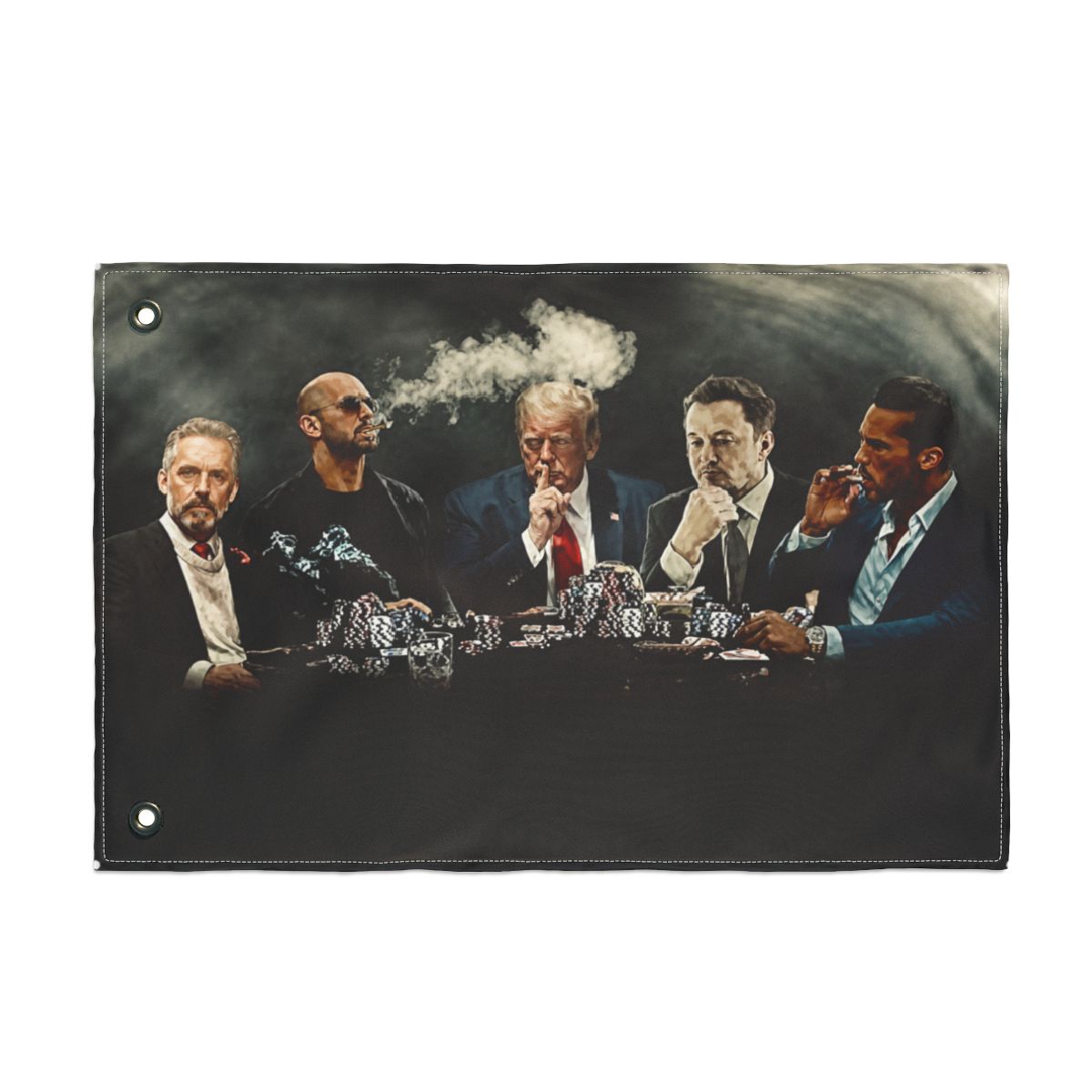 Banger - Top G Matrix Flag with Donald Trump, Elon Musk, Andrew & Tristan Tate and Jordan Peterson Around a Poker Table Motivational Inspirational Office Gym Dorm Wall Decor Design on a 3X5 Feet Flag