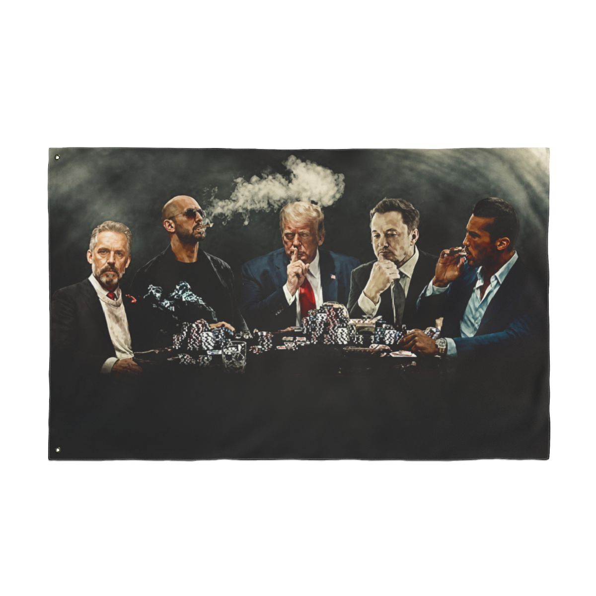 Banger - Top G Matrix Flag with Donald Trump, Elon Musk, Andrew & Tristan Tate and Jordan Peterson Around a Poker Table Motivational Inspirational Office Gym Dorm Wall Decor Design on a 3X5 Feet Flag - alternate angle 4, merchandise